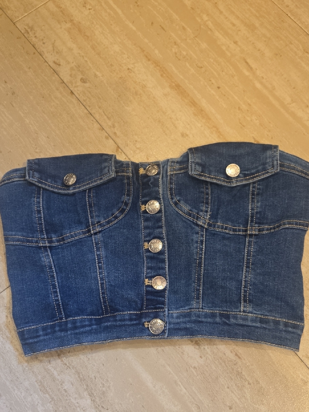 Love Tree Denim Jean Button Down Crop Top